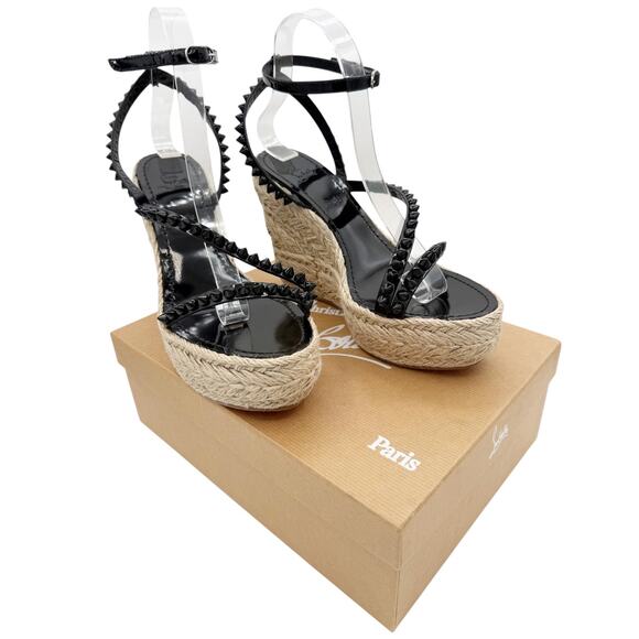 Christian Louboutin Mafaldina Espadrille Wedge Sandals Size 39 US 9 Black Spike - Picture 14 of 15